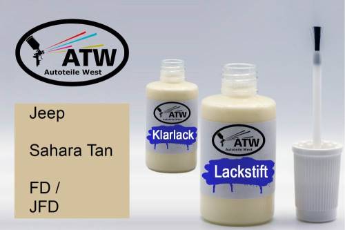 Jeep, Sahara Tan, FD / JFD: 20ml Lackstift + 20ml Klarlack - Set, von ATW Autoteile West.